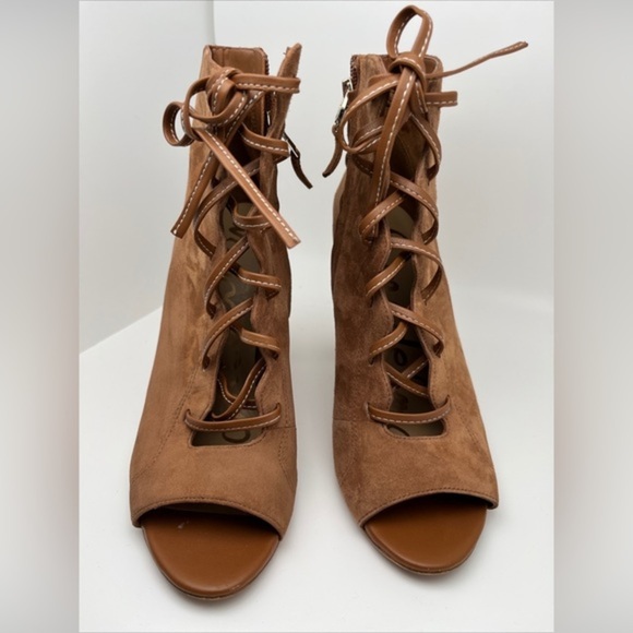 Sam Edelman Yvie Lace-up Saddle Leather Suede Tan Booties Women's Boots Size 8 - Picture 3 of 13
